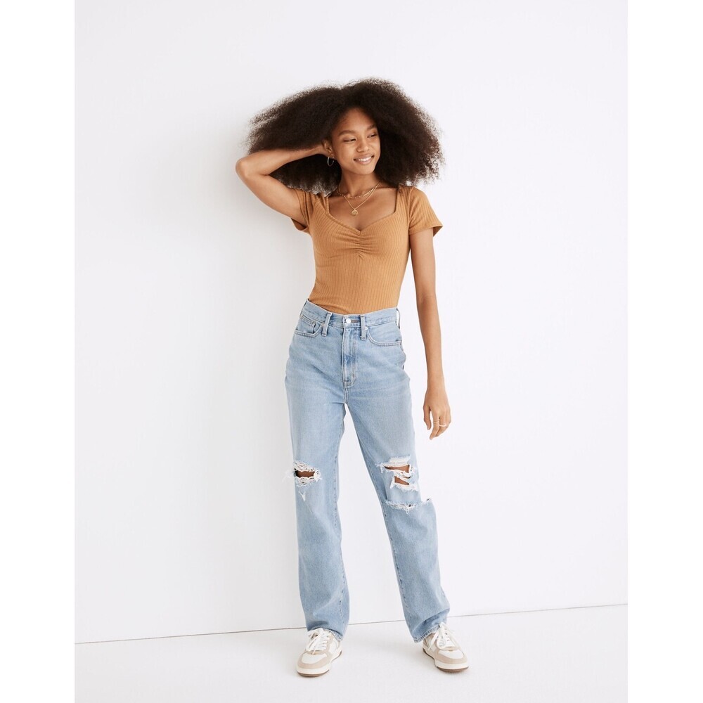 Madewell Baggy Straight Denim Jeans Women's Size 30 Blue Distressed Cotton